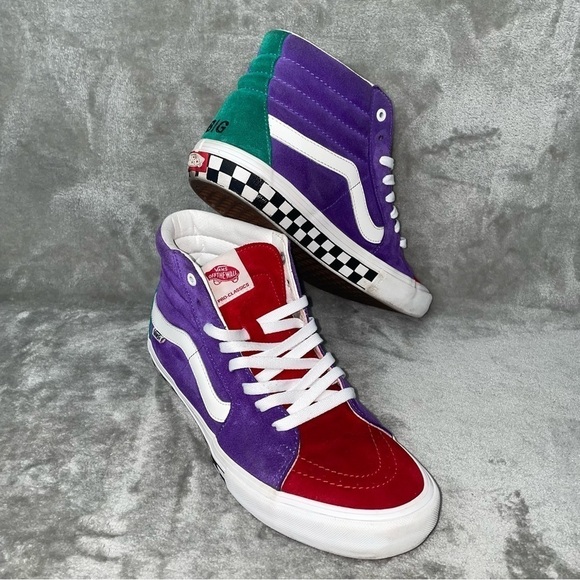 Vans Sk8-Suede Hi-Top Sneaker Red Purple Teal Checkered Midsole Custom Size 10.5 - Picture 1 of 11